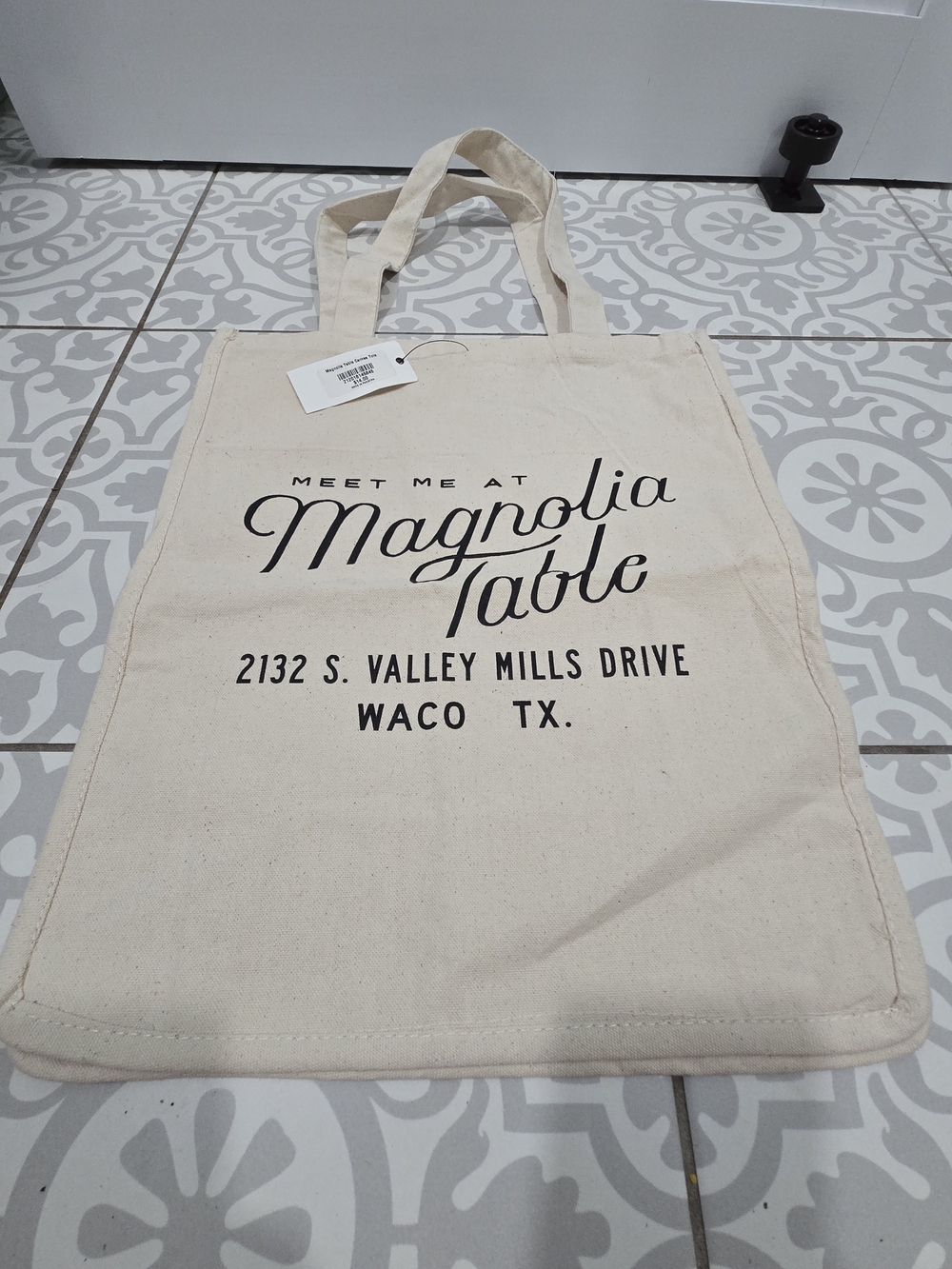 Magnolia Cream Canvas Market Tote with Black Print - Magnolia